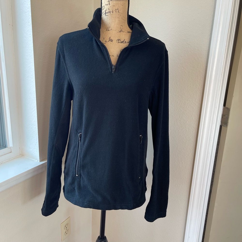 Lady Foot Locker Womens Jacket Coat Quarter Zip Black Sz Small Fleece Pockets.
